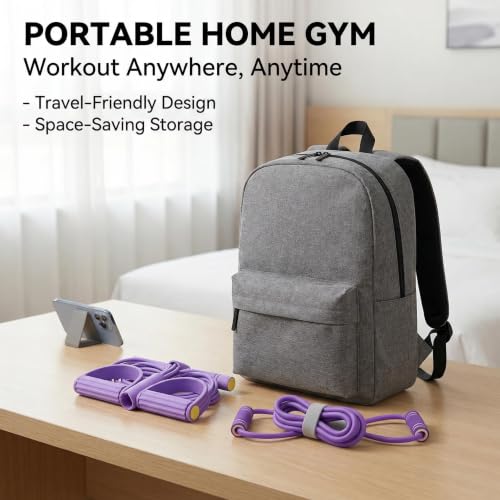 8-Tube Pedal Resistance Band with Handles, Heavy Resistance Bands Foot Pedal Puller Elastic Tension Rope for Abdomen Waist Arm Leg Core Strength Training, Portable Home Gym Equipment, Purple