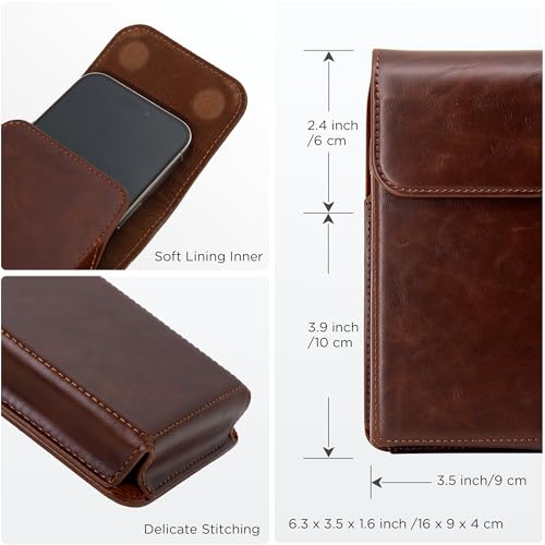 Holster for iPhone 17, 17 Pro, 16, 16 Pro, 15, 15 Pro, 14, 14 Pro, 13, 13 Pro, 12, Galaxy S26, S25, S24, Premium Leather Pouch with Belt Clip Phone Holster Belt Case, Coffee -M - color: Coffee, size: Medium