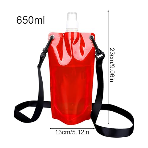 Water Bag 650ml Leak-Proof Foldable Flask with Strap - color: Red