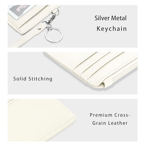 SEAVILIA Small Wallet for Women Slim Wristlet Keychain Wallets RFID Credit Card Holder With Zipper Pocket, ID Window (Beige) - color: Beige