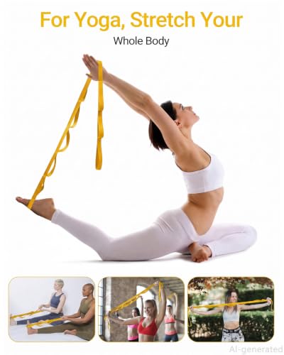 10 Loop Yoga Stretching Strap for Physical Therapy - Non-Elastic Exercise Band for Pilates, Yoga, Stretching for Women & Men - color: Yellow