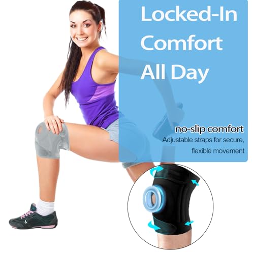 Knee Brace for Men Women with Side Stabilizers,Patella Gel Pad Compression Sleeve,Non Slip Knee Compression Support for ACL Meniscus Tear Running Arthritis,Pain Relief,Injury Recovery - color: Black