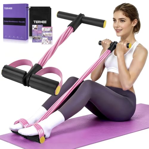 Pedal Resistance Band with Handle, Foot Pedal Resistance Band for Women, Multifunction Exercise Bands for Home Gym Full Body & Working Out - color: black/PINK