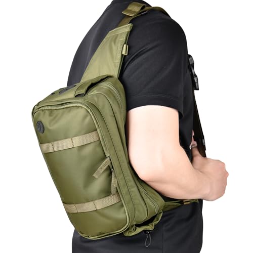 Large Crossbody Waist Bag Tactical Fanny Pack for Men Hip Bum Bag with Water Bottle Holder Adjustable Belt, Workout Traveling Casual Running Hiking Cycling - color: Green