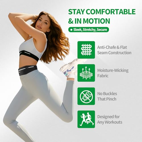 Slim Running Belt Fanny Pack for Men Women, Running Phone Holder, Waist Pack Runners Bag Money Belt with 3 Separate Zipper Pouch to Store Your Phone Key Money Safe, Waist Bag-Black - color: Dark