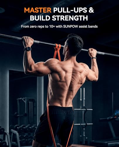 SUNPOW Pull Up Assistance Bands Set of 5 Resistance Heavy Duty Workout Exercise Stretch Fitness Bands Assist Set for Body, Instruction Guide and Carry Bag Included - color: Multicolor（5-145lbs）