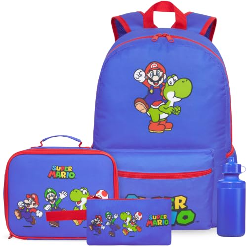 Get Trend Super Mario Boys Backpack 4 Piece Set - color: Blue/Red Mario