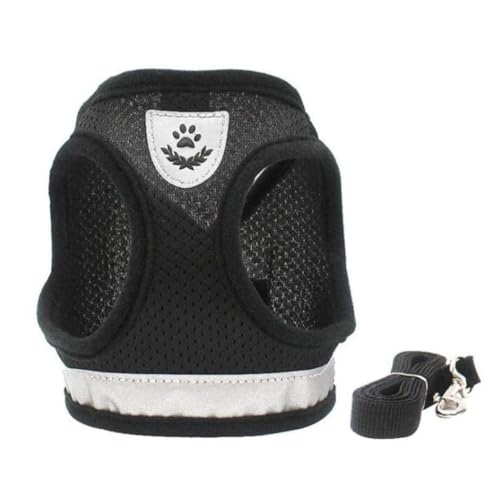 FEimaX Dog Harness and Leash Set for Walking, Soft Mesh Adjustable Easy Control Lightweight Cat Vest Harnesses with Reflective Strips, Escape Proof Small Dogs Cats Vests - color: Black, size: XXS