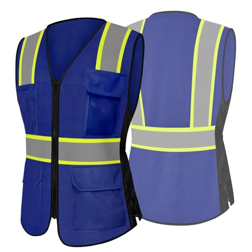 Safety Vest for Women 9 pockets Womens Safety Vest, Blue XL - color: Blue, size: X-Large