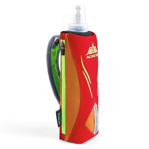 Geila Handheld Water Bottle for Running, 17 oz Grip Handheld Bottle with Hand Strap Hydration Pack, Sport Soft Flask - color: Orange+500ML Soft Flask
