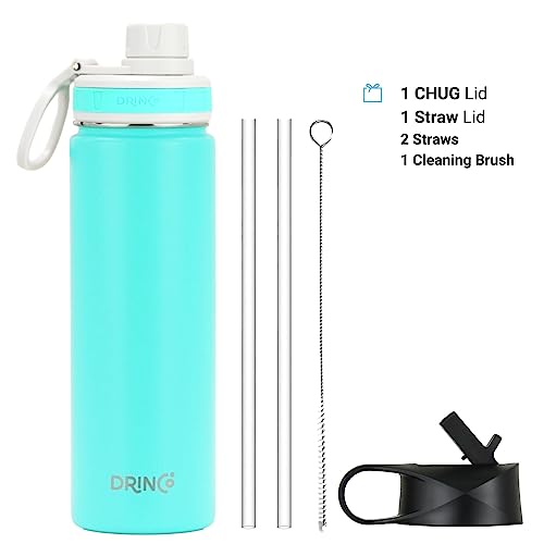 Drinco Stainless Steel Water Bottle Spout Lid Vacuum Insulated Double Wall Water Bottle Wide Mouth Leak Proof Keep Cold Sport Camping Hiking (22oz Teal) - color: 22oz Teal