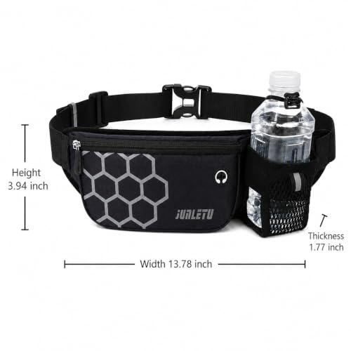 Running Waist Bag with Water Bottle Holder, Sports Belt Bag for Phone, Keys and Hiking Fitness Outdoor Travel (Black) - color: Black