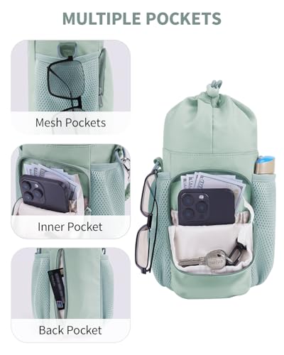 sportsnew Large Water Bottle Bag for 32/40/64oz Cup & Tumbler,Crossbody Insulated Cup Sleeve Bottle Holder Carrier with Strap - color: Green