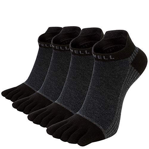 VWELL Cotton Toe Socks Five Finger Socks No Show Crew Athletic Running Socks 4 Pairs,Size 7-11 - color: Black