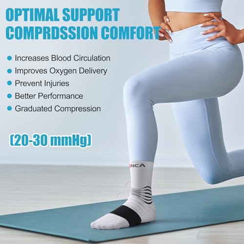 NEENCA Professional Compression Socks for Women Men Circulation, 20-30 mmHg - color: White - 2 Pairs, size: Medium