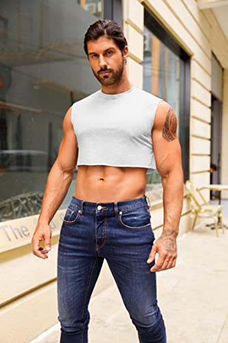 Mens Cropped Tank Top Lightweight Vest Sleeveless Hot Shirts - color: White, size: Small