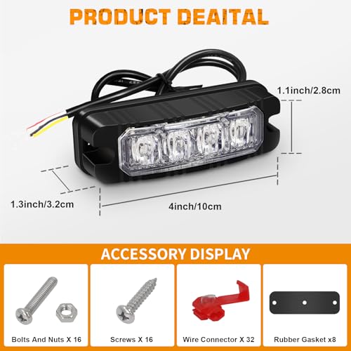 XRIDONSEN 8PCS Sync Truck Grill Lights 32 LED White Strobe Lights - color: White