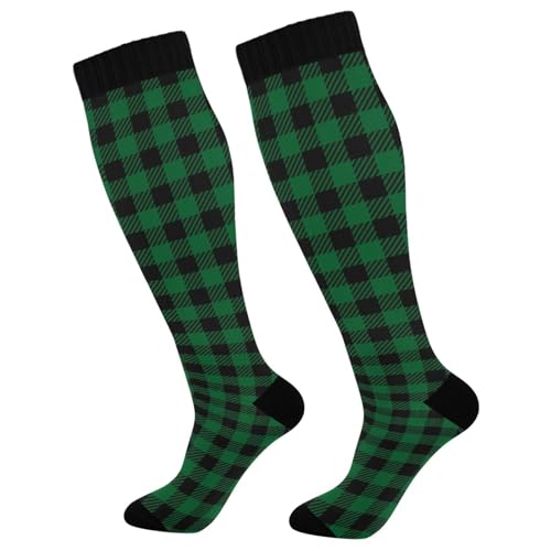 JUNZAN Buffalo Plaid Red Black Knee High Socks Compression Socks for Women Men Kid for Running Sports Nurse - color: Deep Green Buffalo Plaid