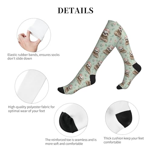 Cute Compression Socks Knee High Support Stockings Women Men - color: Cute Sloth Flower