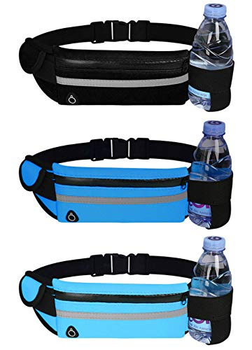 QWEQWE Running Belt with Water Bottle Holder,Sweatproof and Waterproof, Sports Fanny Pack with Holder, Machine Washable,Can Hold Cash Keys Cards Phone(Black) Large