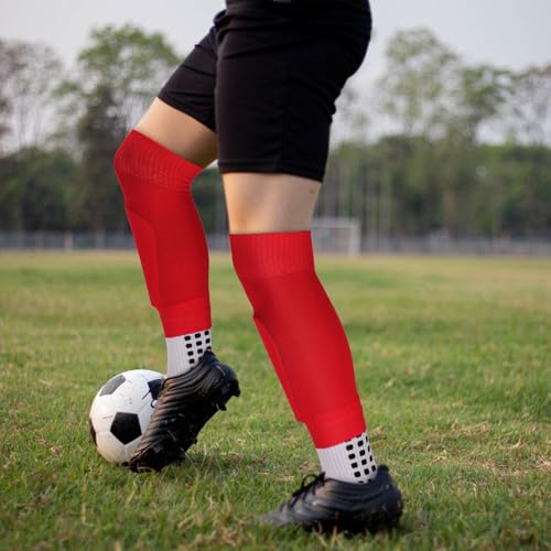 Ultrafun 3 Pairs Leg Sleeves Pre-cut Soccer Sleeves Compatible with Grip Socks Shin Guards Sleeves for Soccer Football - color: Red, size: Medium