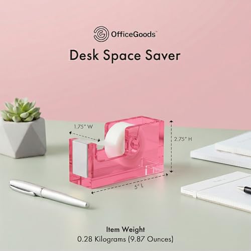 OfficeGoods Acrylic Tape Dispenser, Aesthetic and Compact Design, Pink - color: Pink