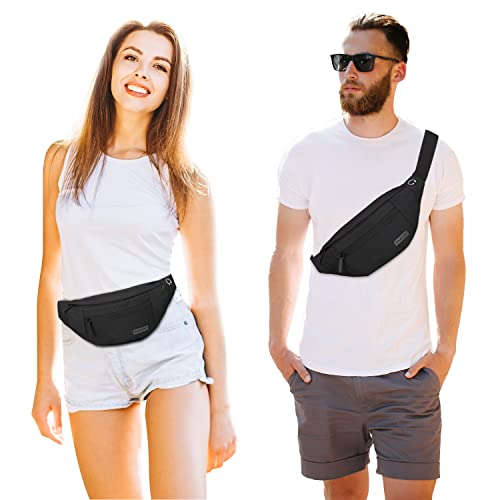 MAXTOP Large Fanny Pack for Women Men Crossbody Bag with 4-Zipper Pockets - color: Black, size: Large