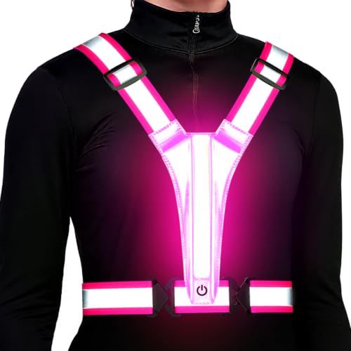 Led Light Up Running Vest Reflective Vest for runners night walking, Rechargeable Reflective Running Vest High Visibility - color: Pink