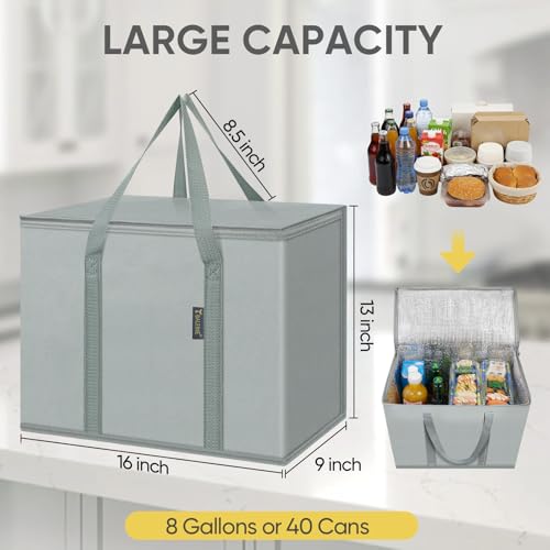 BALEINE Insulated Reusable Grocery Bags with Zippered Top, Large Cooler Bag - color: Urban Gray, size: 2 Pack