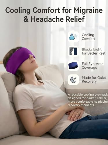 Cooling Gel Eye Mask for Puffy Eyes, Migraine & Headache Relief, Full Eye-Area Cold Compress for Eyes & Temples, FSA Eligible HSA Reusable Eye Ice Pack for Swelling & Post-Surgery Recovery - color: Purple