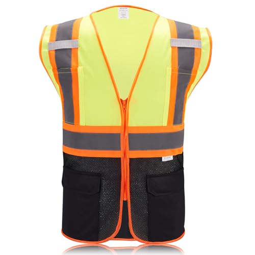 High Visibility Reflective Safety Vest with Zipper and Pockets (Yellow & Black),Medium - color: Yellow/Black, size: Medium