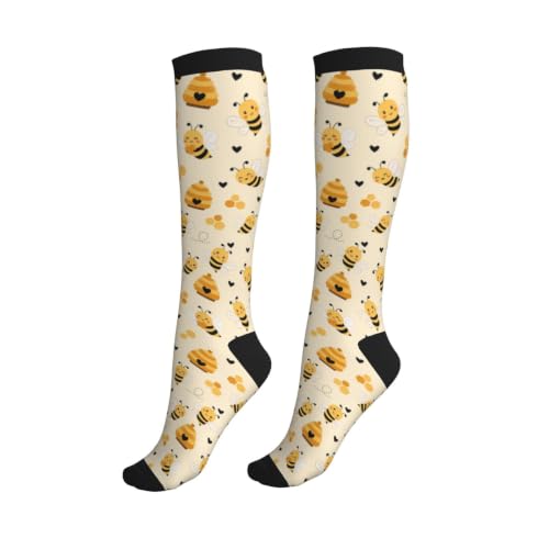 Tie Dye Compression Socks Knee High Support Socks For Women Men Running Athletic Hiking - color: Bee