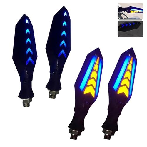 4 PCS Motorcycle Turn Signal Lights, LED Arrow Shape Flowing Turn Signal, 12V Double-Sided Flow Light with Daytime Running Lights, Universal for Most Motorcycles (Blue) - color: White