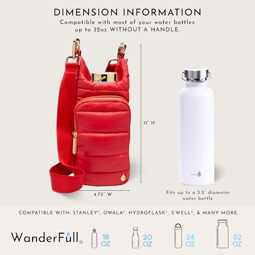 WanderFull Original HydroBag Crossbody Water Bottle Holder with Phone Pocket, Fits Water Bottles up to 32 oz - color: Poppy Red Matte
