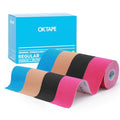OK TAPE Kinesiology Tape (4 Pack) Latex Free Cotton Uncut 2in x 16.4ft - color: Beige+black+blue+pink, size: 4 Rolls