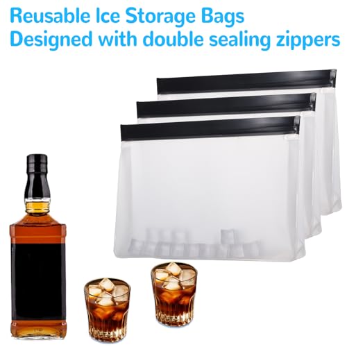 4 pcs Clear Leak Proof Freezer Bag Reusable Ice Storage Bags Ice Cube Storage Bags Freezer Holder Container with Secure Zip Seal Close Design for Travel Food Whiskey Bourbon Cocktails - color: White