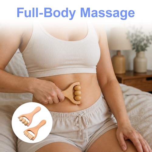 Wooden Massage Roller 2 Pcs 3 Bead 2 Gear