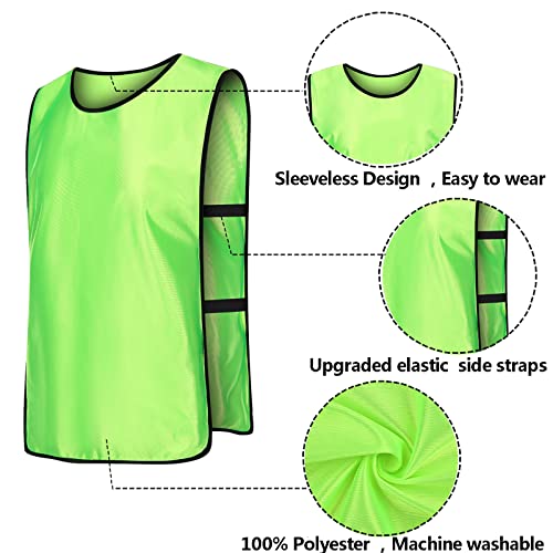 KUAIPAO 12 Pieces Soccer Pinnies Scrimmage Vest Team Practice Jerseys Sports Pinnies With Free Carry Bag - color: Neon Green, size: Medium