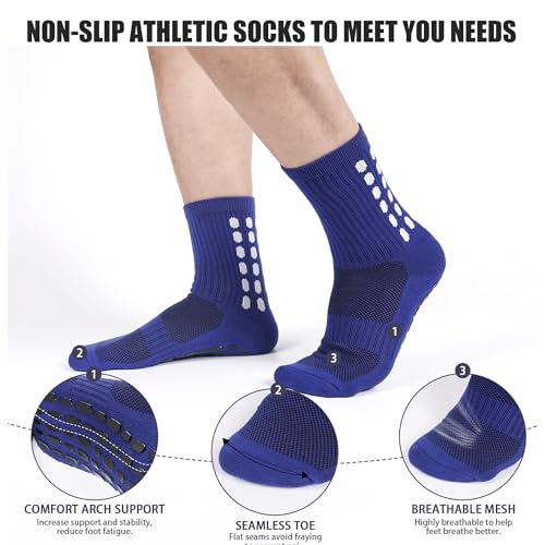 Barrlves 2 Set Grip Soccer Socks and Shin Guard Sleeves Non Slip Soccer Sleeve Socks for Men Women - color: Blue