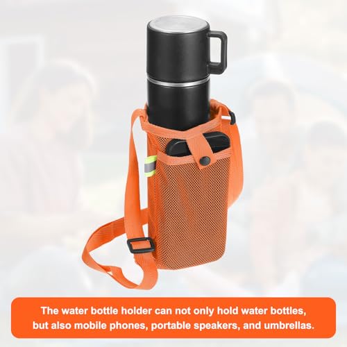 Uxcell Water Bottle Holder With Adjustable Shoulder Strap, Carrier Bag, Mesh Crossbody Carrier With Pocket for Sports, Hiking, Walking, Travel - color: Orange