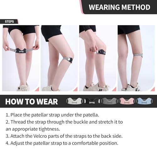 GOUNOD Silicone Patellar Tendon Support Strap 2 Pack,Knee Strap for Knee Pain Relief,Patella Band for Basketball, Jumpers Knee, Tendonitis, Running, Hiking, Soccer, Osgood Schlatter（Black-Grey） - color: Black