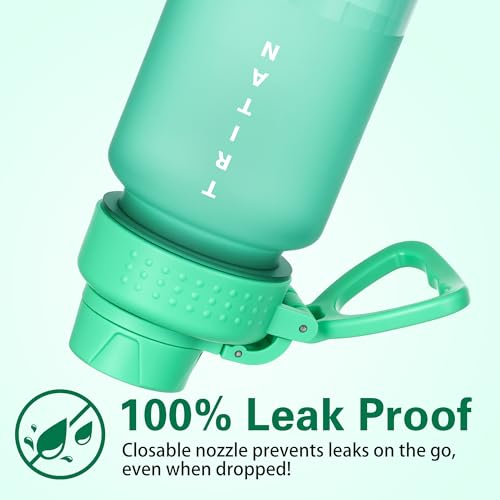 OLDLEY 32oz Water Bottle with Handle, BPA-Free Tritan Reusable Sports Water Bottle with Leak-Proof Dust Lid, Wide Mouth, Cup Holder Friendly, Half Frosted Clear Bottle for Gym,Travel,Work,Mint Green - color: Mint Green