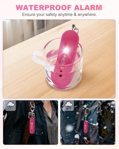 Personal Safety Alarm for Women - Waterproof Rechargeable Security Alarm - 140dB Extra Loud Siren with SOS Strobe Light - Self Defense Keychain for Women Girls Teens Seniors(Cherry) - color: Cherry