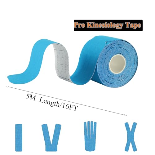 Kinesiology Tape Pro Athletic Sports Breathable Latex Free Tape for Ankle Knees Elastic Running Tennis Swimming Football Sports Activities Tapes(3 Rolls,60 Precut Strips,Blue)