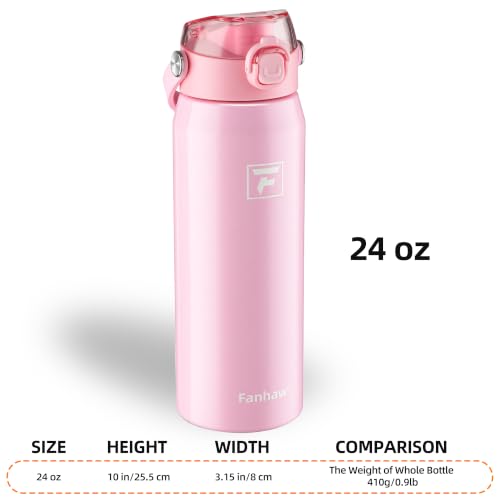 Fanhaw 24oz Stainless Steel Water Bottle with 2-in-1 Lid, Pink - color: Pink