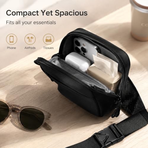 Simptech Mini Crossbody Sling Bag - Water-Resistant Dual Pocket Chest Pack - Lightweight Fanny Pack for Running, Travel & Everyday Workout - color: New Black