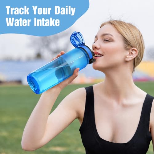 OLDLEY 32oz Sports Half-Frosted Clear Water Bottle with Anti-Dust Chug Lid - color: Half‑Frosted Bright Blue