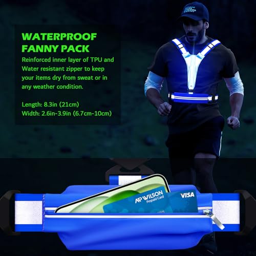 LED Reflective Vest Running Gear, USB Rechargeable Light Up Running Vest Chest Phone Holder for Runners Night Walking - color: Blue