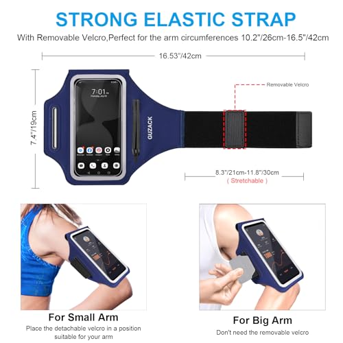 GUZACK Running Armband with Key Pockets & Card Slot, Up to 6.9", Medium - color: Navy Blue, size: M