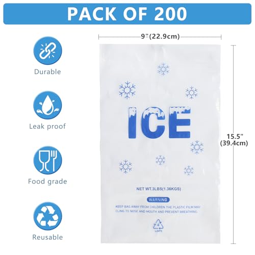 200 PACK 3 lb. Plastic Drawstring Ice Bags 9" x 15.5" Heavy-Duty - style: 9x15.5inch(200pack)